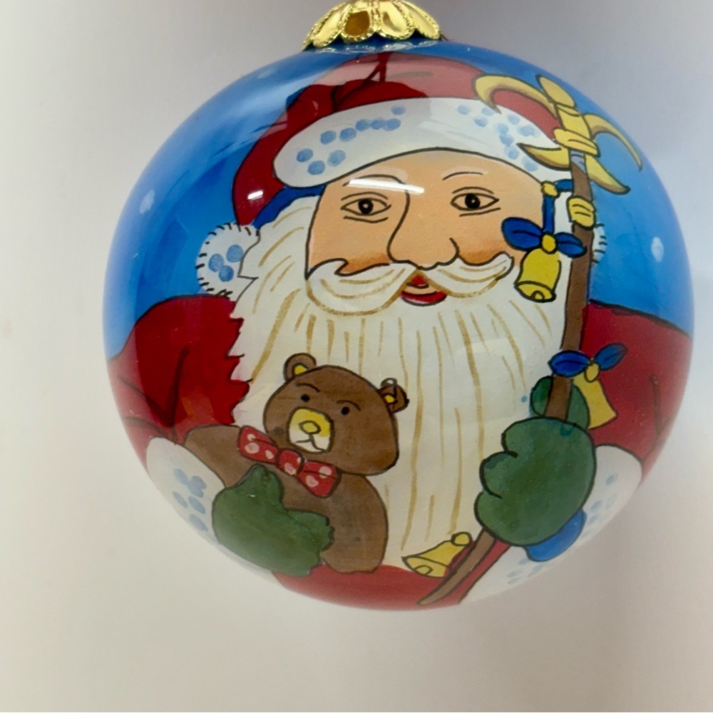 Santa Claus Ornament Reverse Hand painted Glass Ball 3" with box